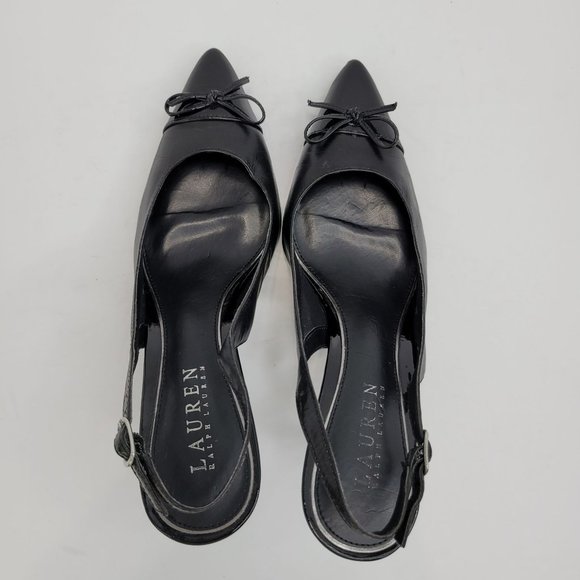 Ralph Lauren Pointed Toe Heels Women's Black Leather Shoes US Size 7B - Picture 7 of 9